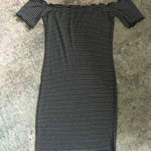 Heart Hips Black and White Striped Midi Dress